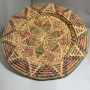 Vintage Hand Woven Straw Basket Coiled Platter Wall Decor